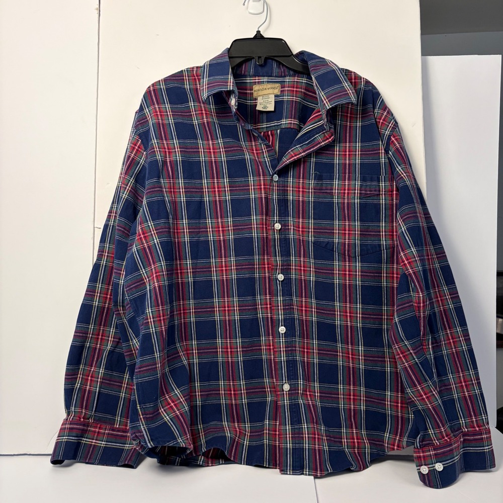 Scandia‎ Woods Mens 3XL Plaid Button Down Shirt Navy Red Green Stretch B05230
